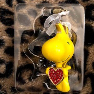 Keepsake WoodStock Hanging Ornament Holding Rhinestone Jeweled Heart Christmas